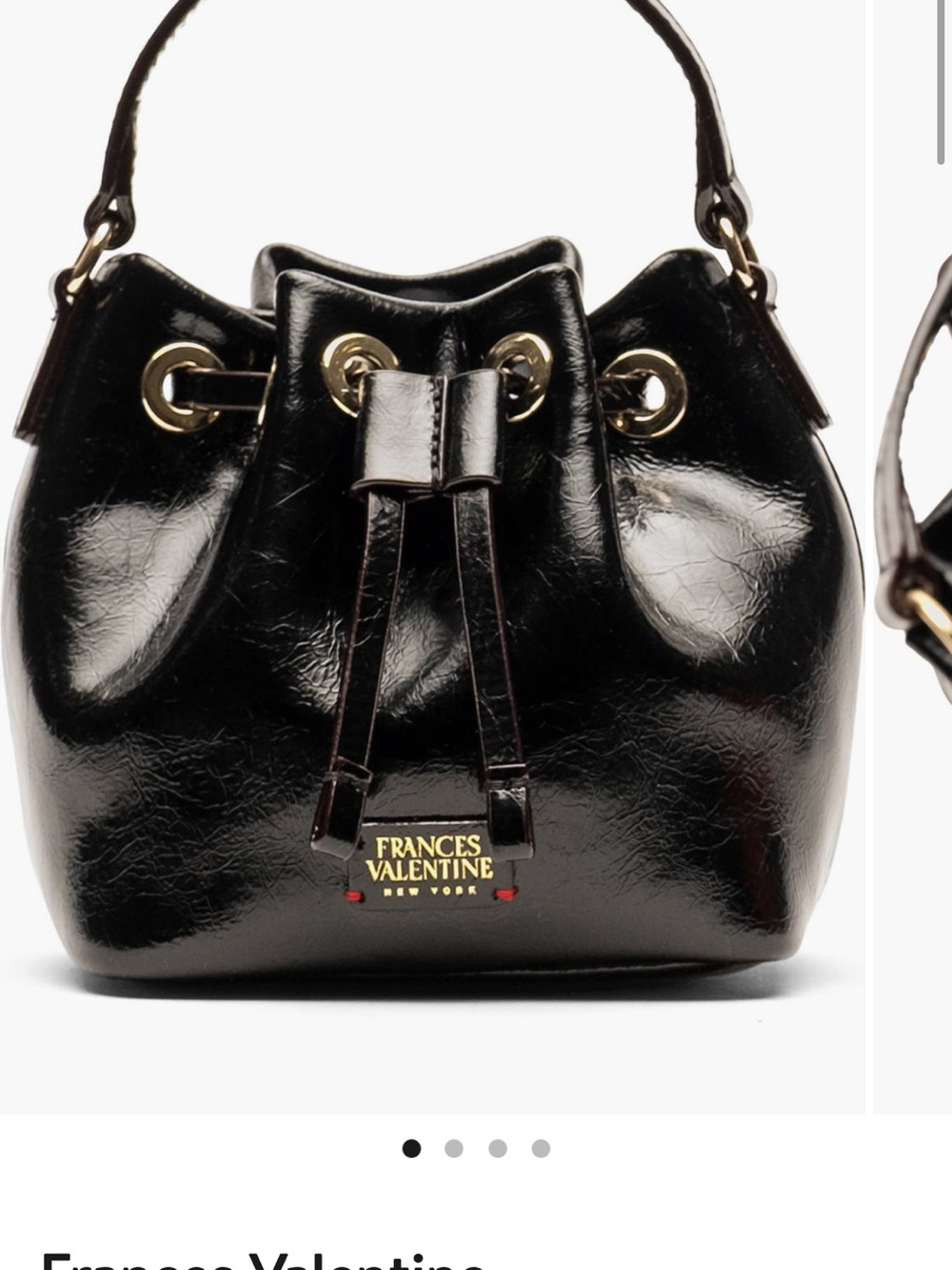 Frances Valentine Black Patent Drawstring Mini Bucket Bag